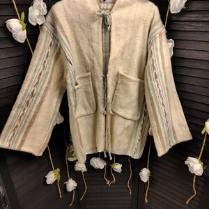 Women's Cream Hooded Jacket with Stripes